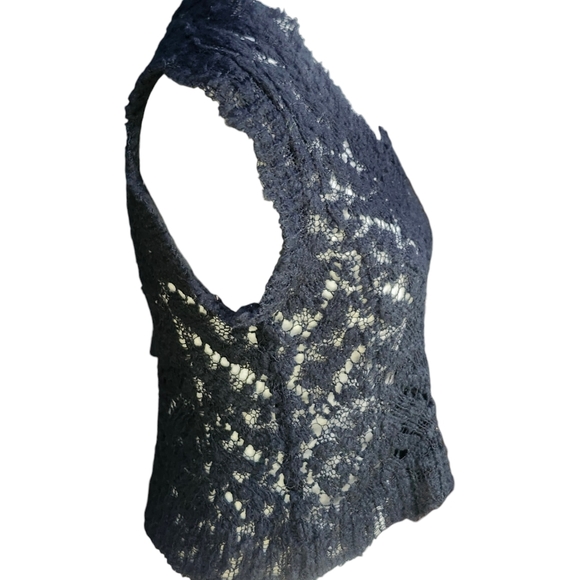 Nasty Gal Crochet Sweater Vest V-neck Black Size Small - Picture 3 of 6
